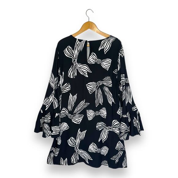 Ann Taylor LOFT NWT Women Bow Flounce Cuff Mini Dress L Black White Bell Sleeve - Picture 6 of 14